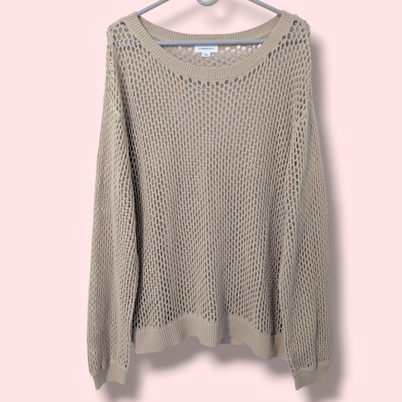 Summersalt Tan Natural Cotton Knit Long Sleeve The Fishnet Crewneck Cover-Up XL - Picture 2 of 10